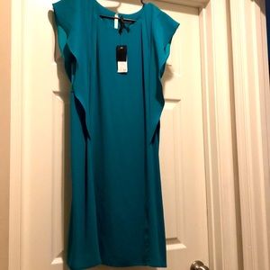 Teal dramatic sleeve dress